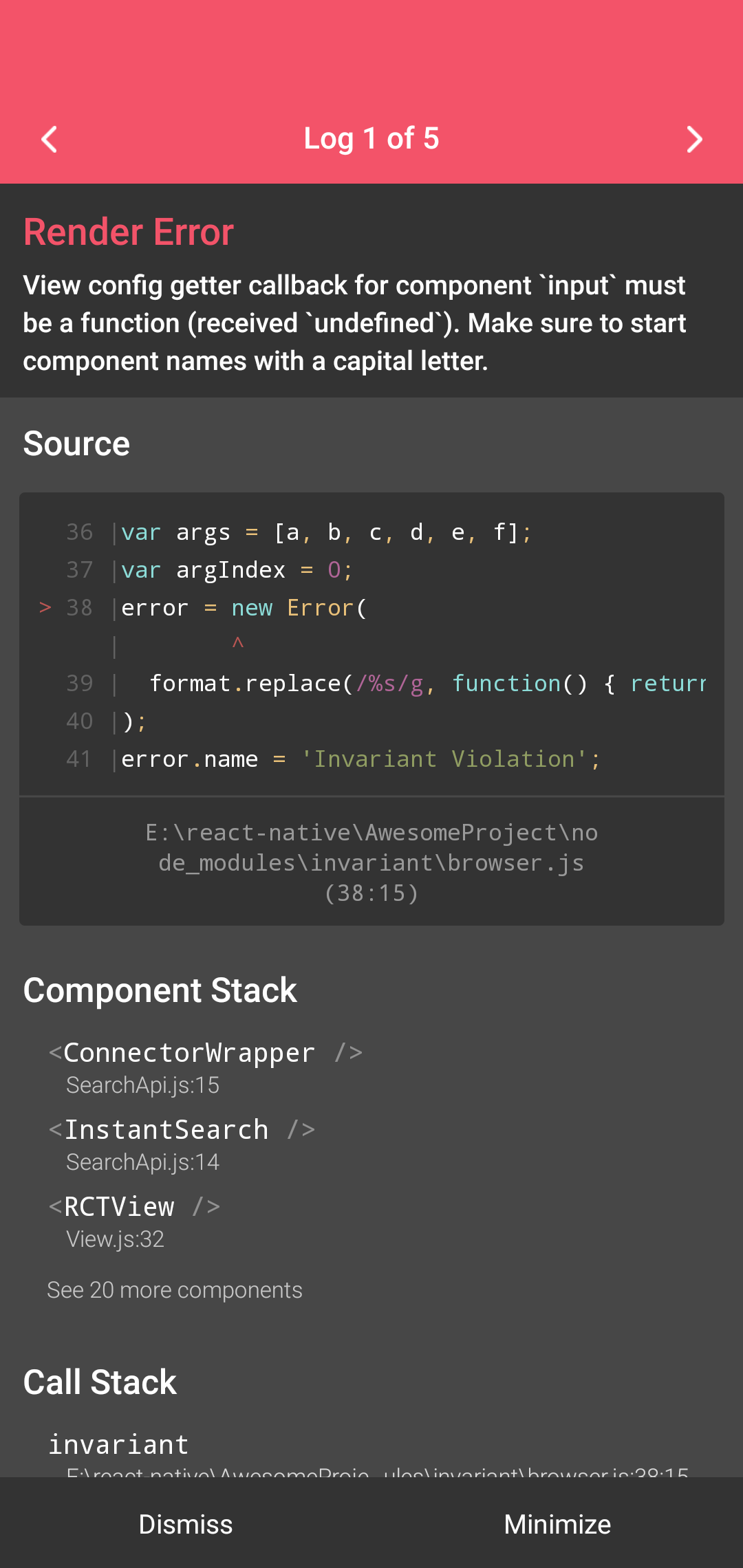 Algolia react native Error View Config Getter Callback For Component algolia-react-native-error-view-config-getter-callback-for-component