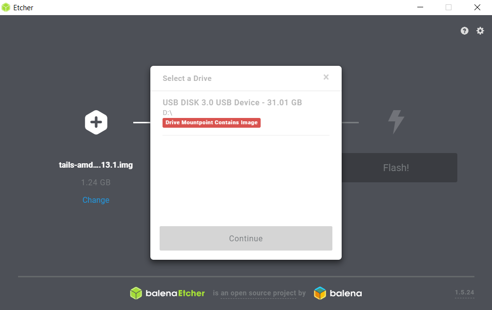 [ERROR] Cannot Etch Drive due to"Drive Mountpoint Contains Image