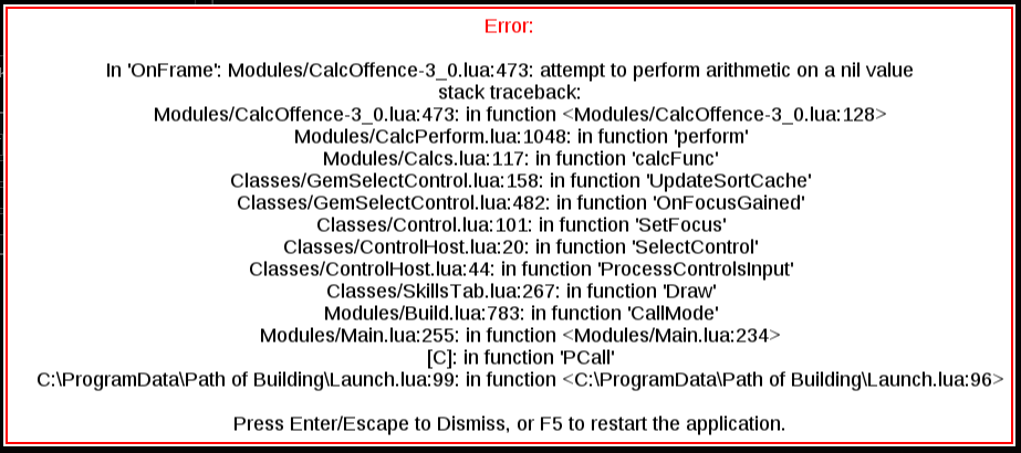 LUA Error encountered · Issue #1877 · Openarl/PathOfBuilding · GitHub