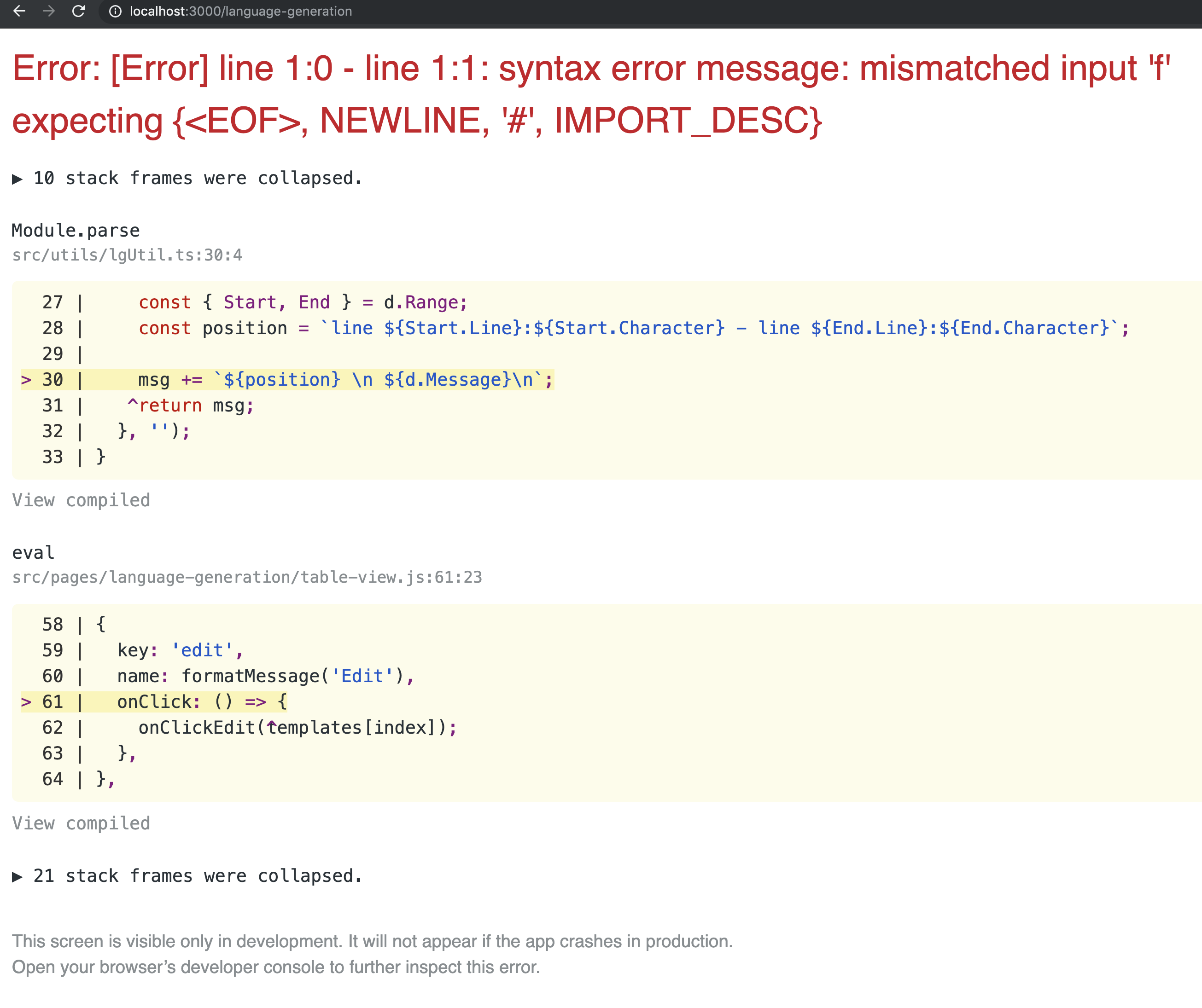LG invalid syntax cause page crash · Issue #1539 · microsoft ...
