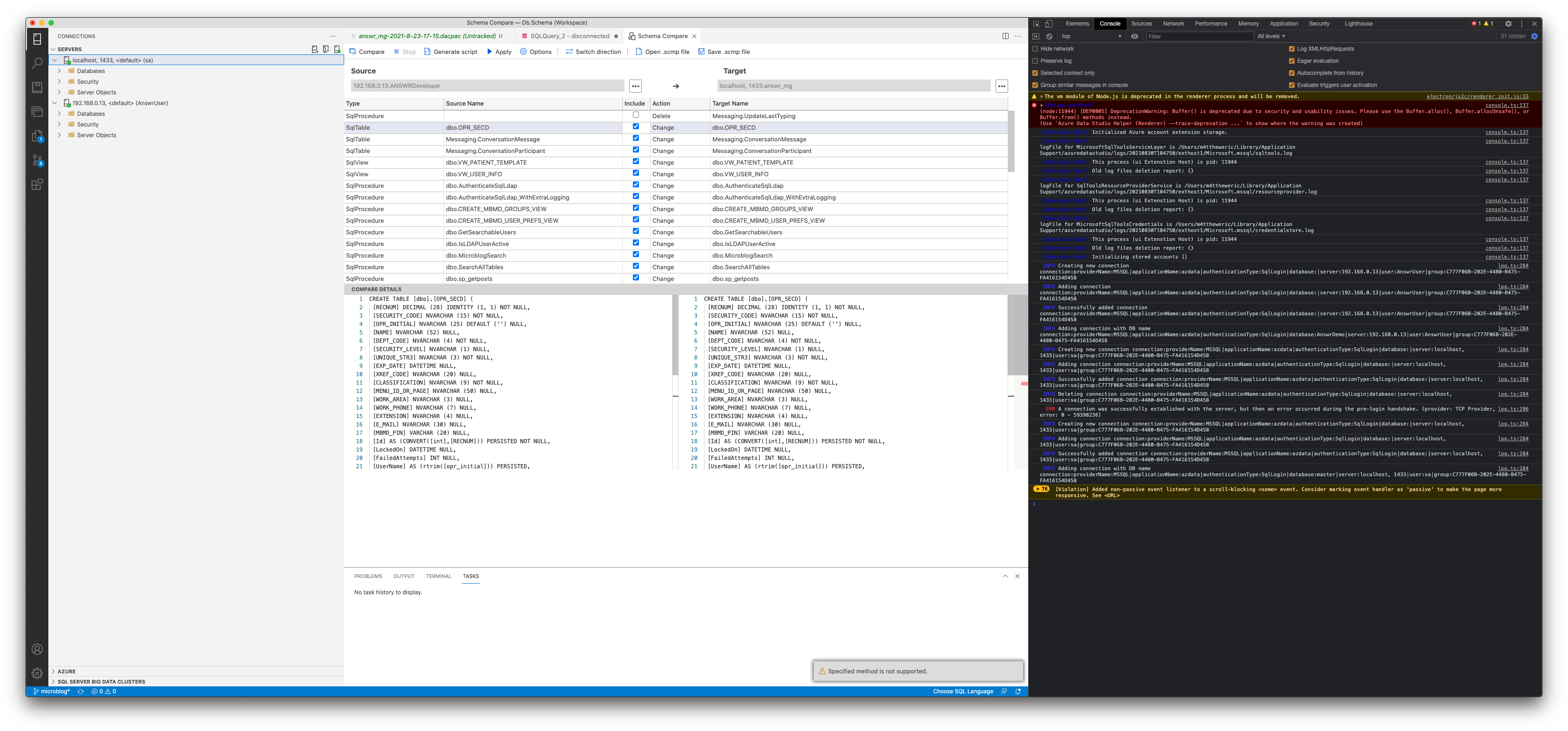 Schema Compare: "Specified method is not supported" when deselecting ...