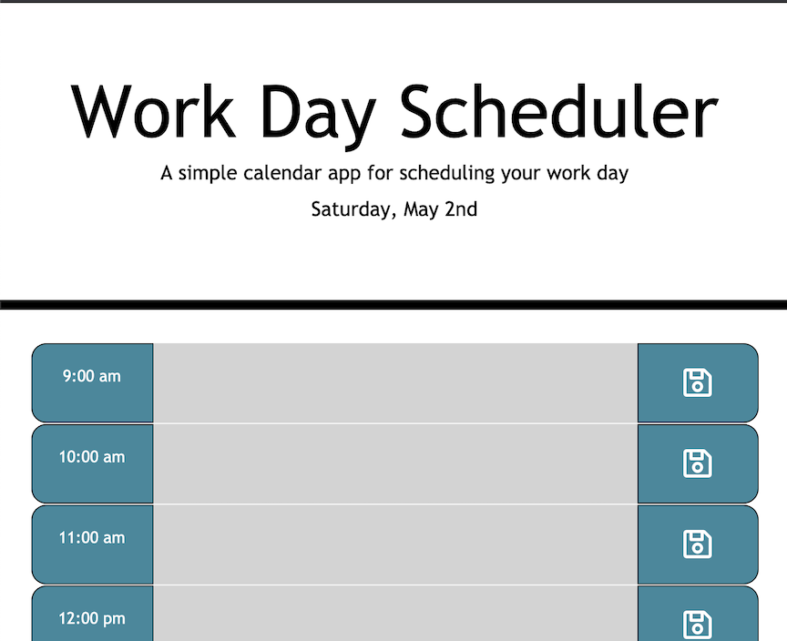 GitHub jkthomps21/workDayScheduler This is a simple online daily