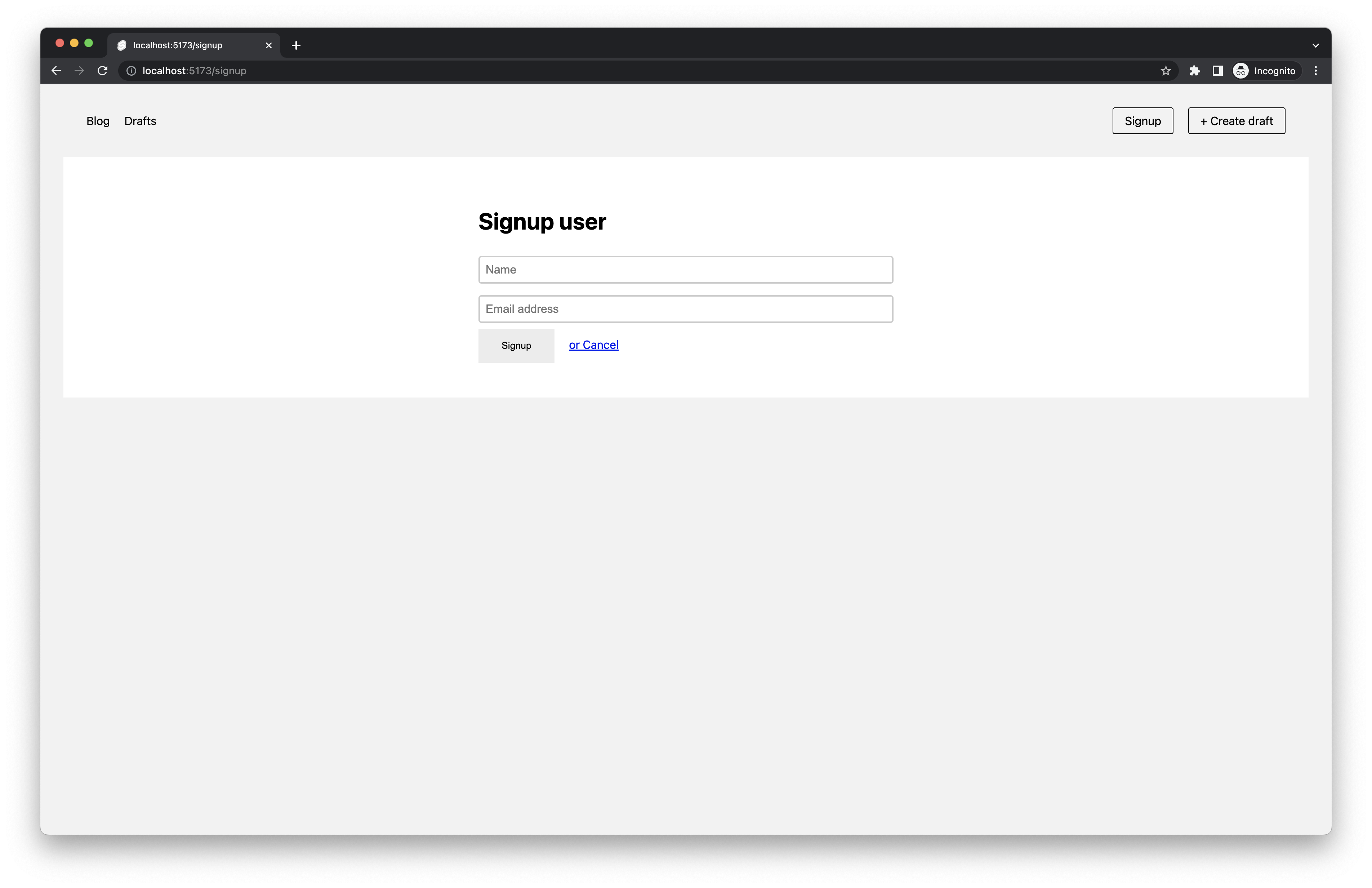 Sign up page
