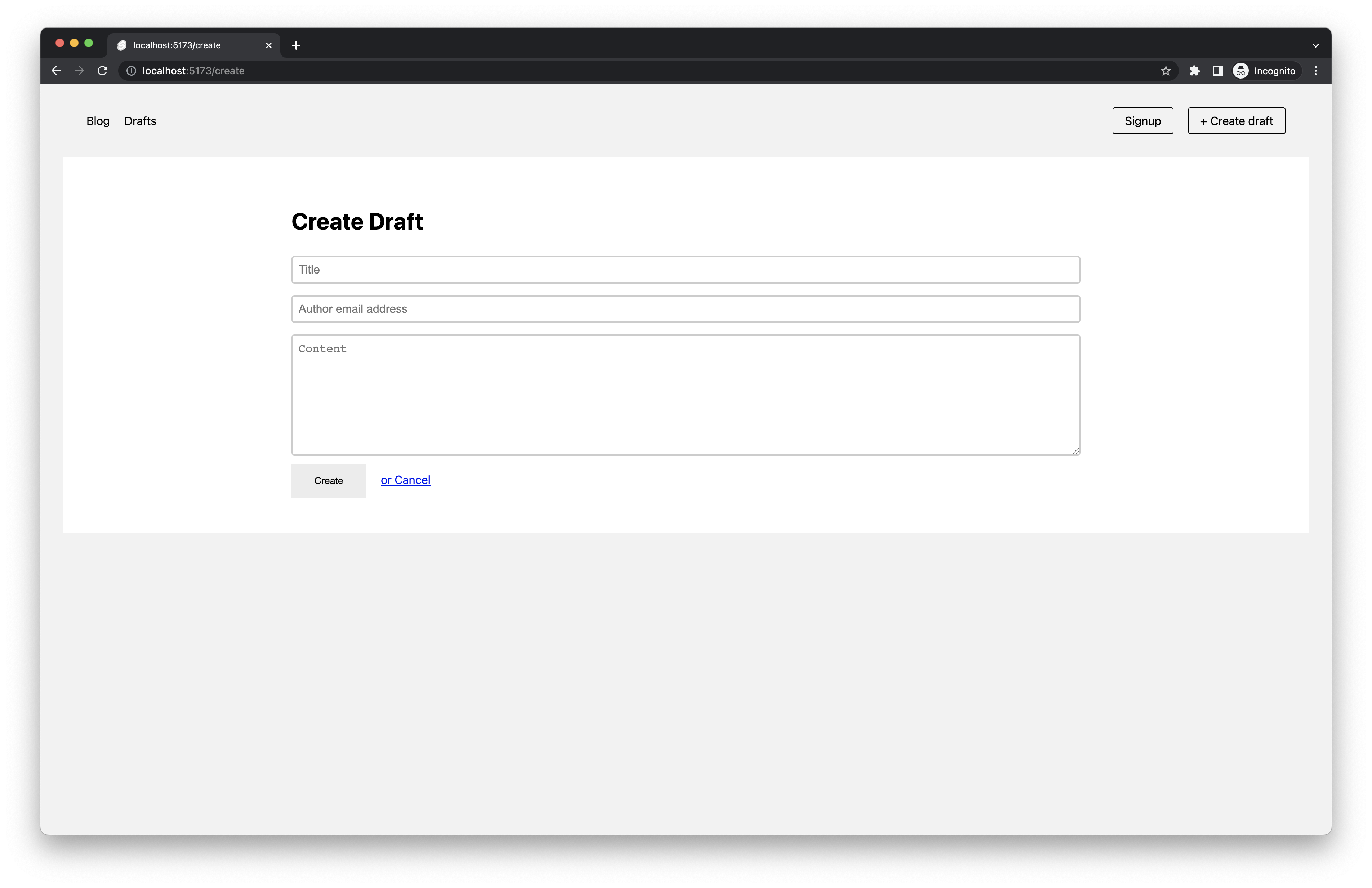 Create Post page