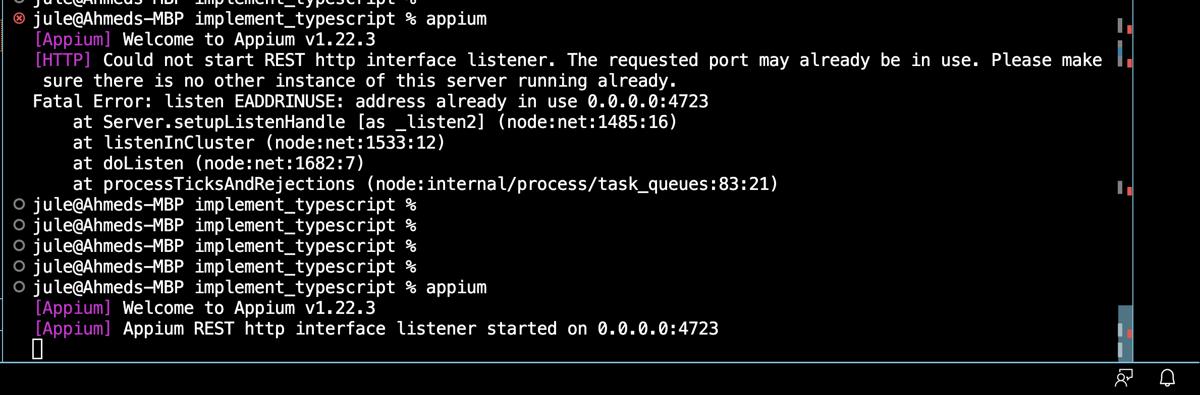 ERROR @wdio/runner: Error: Failed to create session. [0-0] Unable to ...