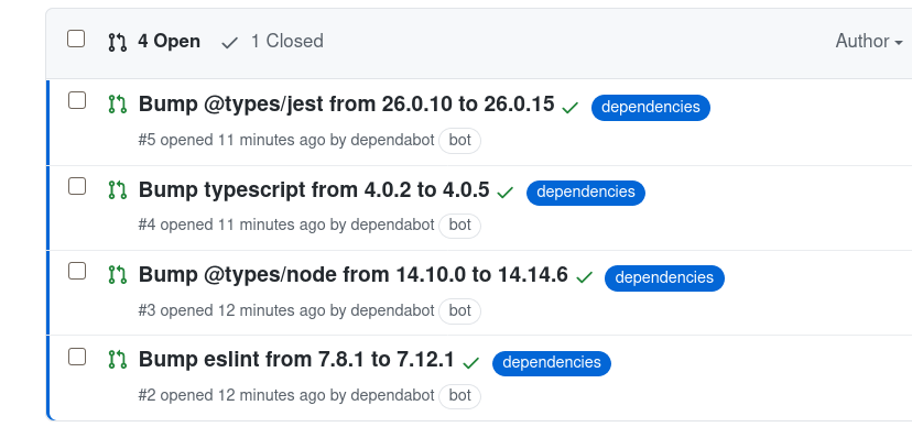 Right now, creating this template results in immediate dependabot pull ...