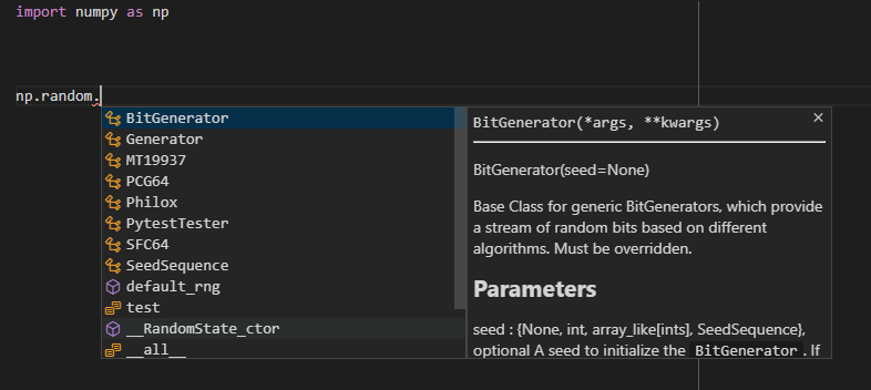 Autocomplete Can't List all Attributes in np.random. · Issue #804 ...