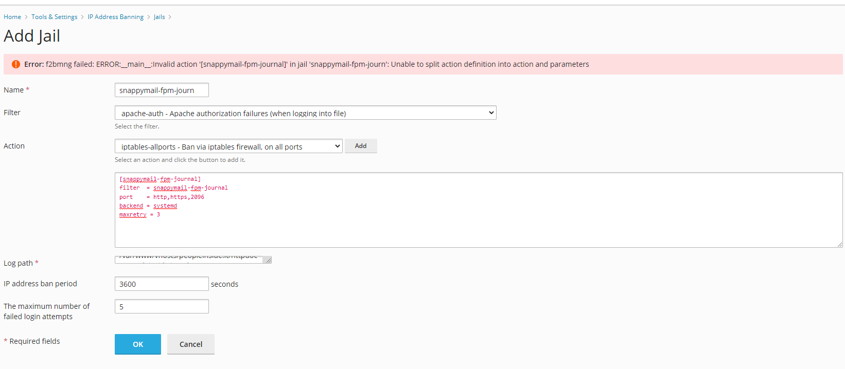 Issue to setup Fail2Ban on Plesk · Issue 489 · thedjmaze/snappymail