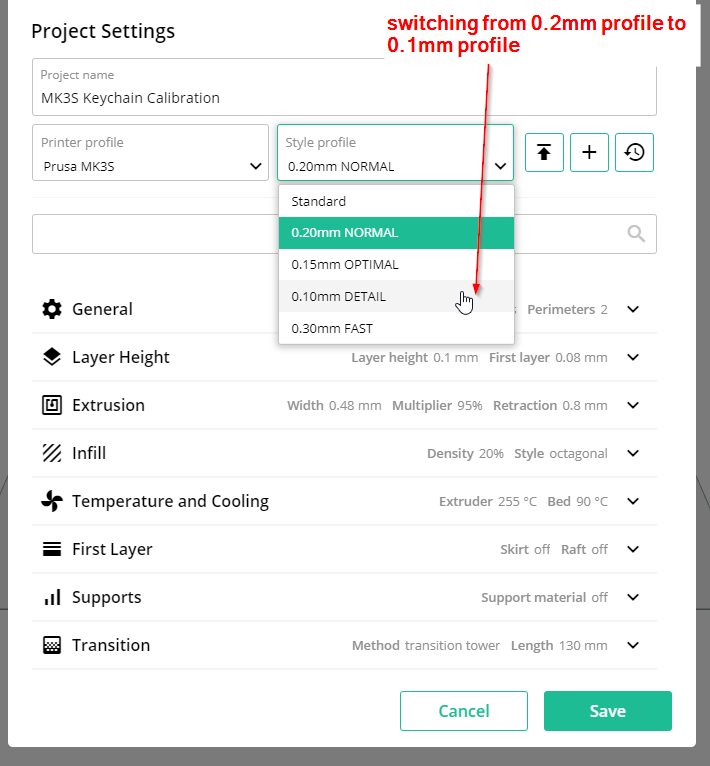 Changes to Project Settings not reflected in sliced GCode / Changing of ...