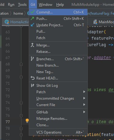 Abra a janela de commit