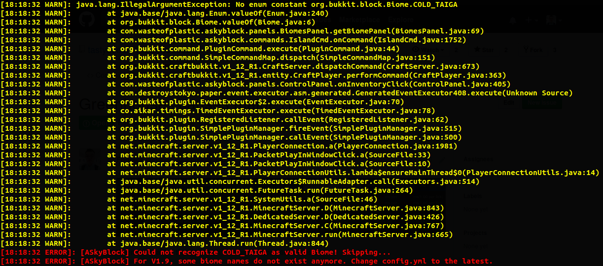 IllegalArgumentException No enum constant org.bukkit.block.Biome.COLD