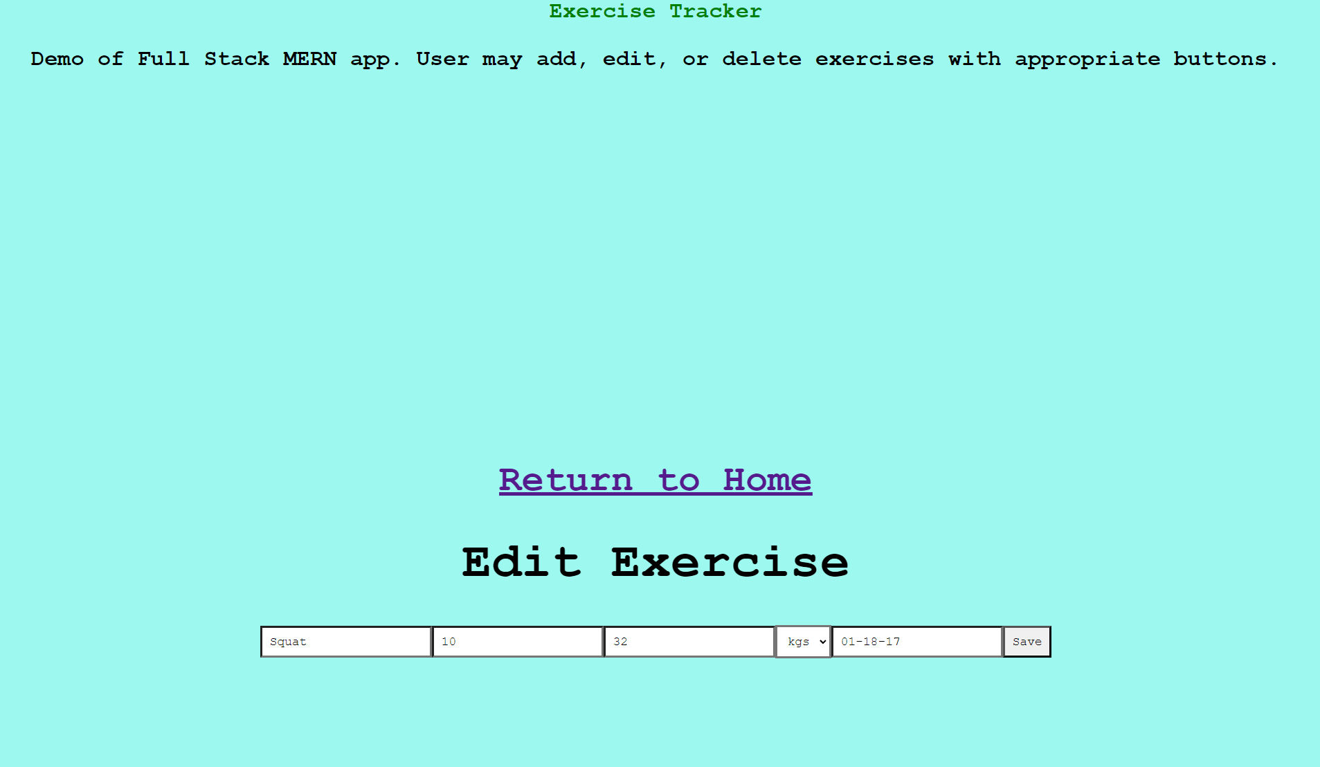 GitHub mvuo/ExerciseTracker Fullstack MERN SPA that tracks