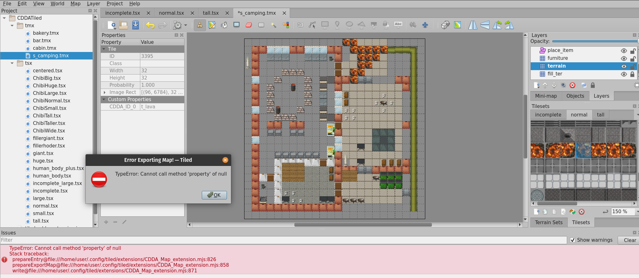 Error when exporting my map issue 52 solerante cdda tiled