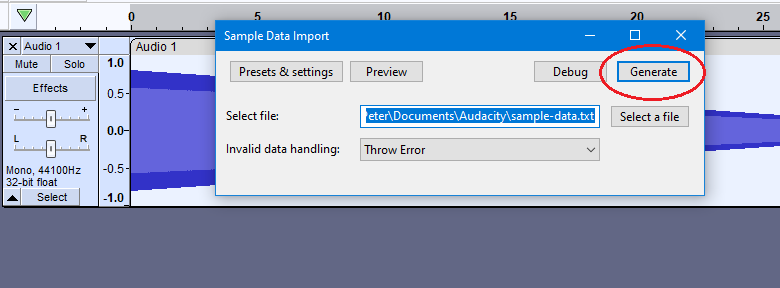 Sample Data Import has a "Generate" button - "Apply" would be ...