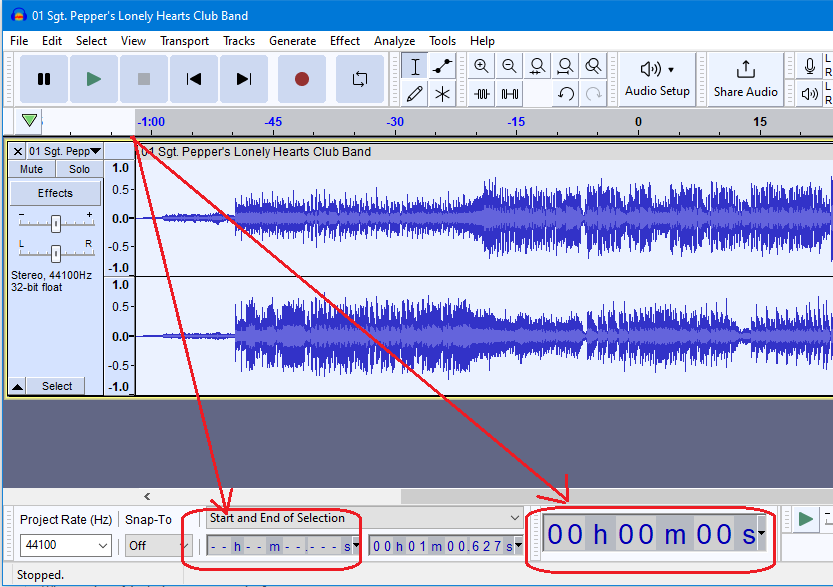 The Selection and Time Toolbars do not show a selection that is in