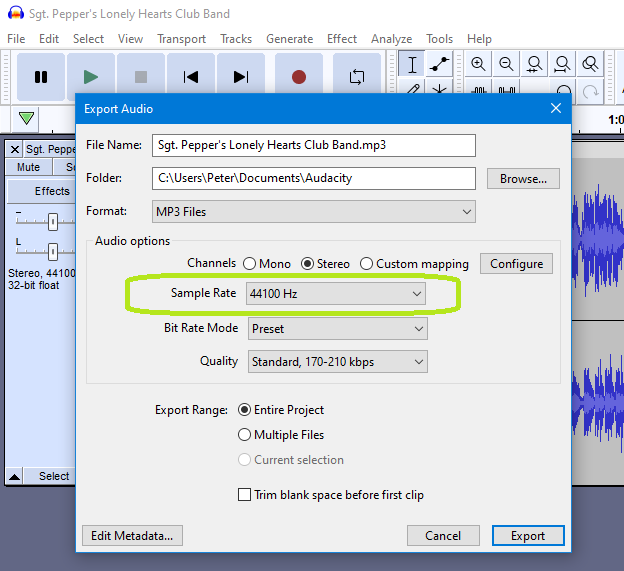 Use highest sample rate in a track to determine export default · Issue