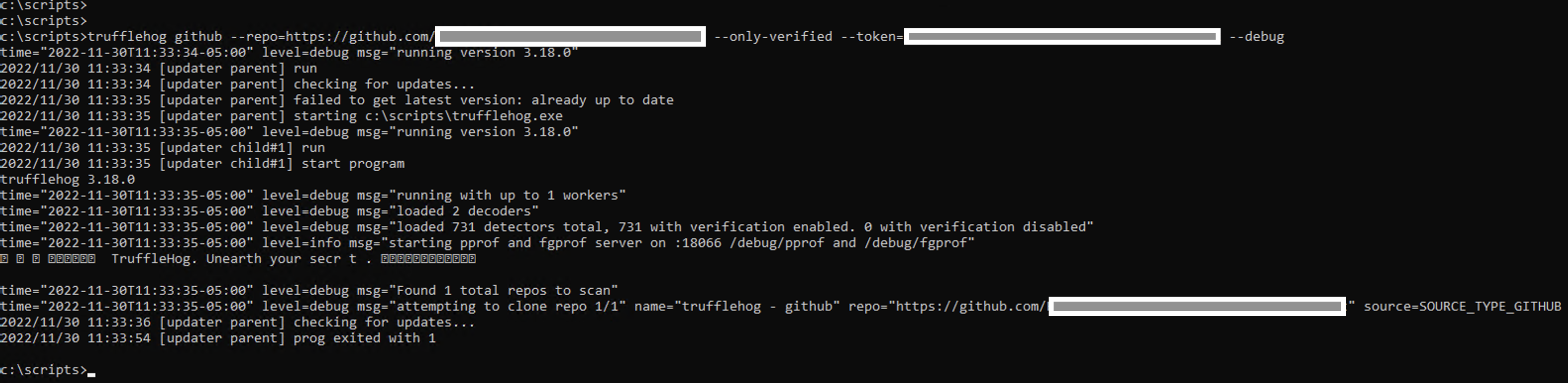 [Windows] prog exited with 1 · Issue 948 · trufflesecurity/trufflehog