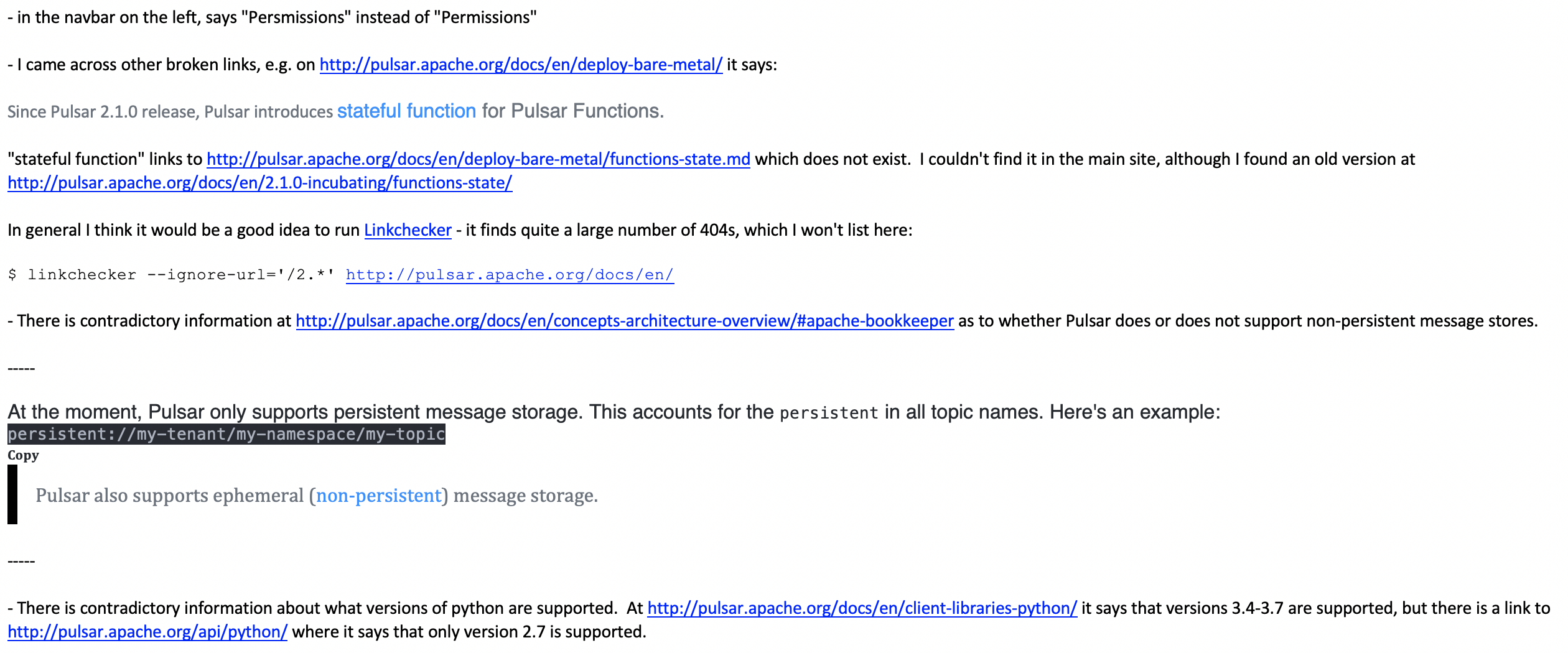 [Doc] Fix doc issues related to BookKeeper, Python Client, and so on ...