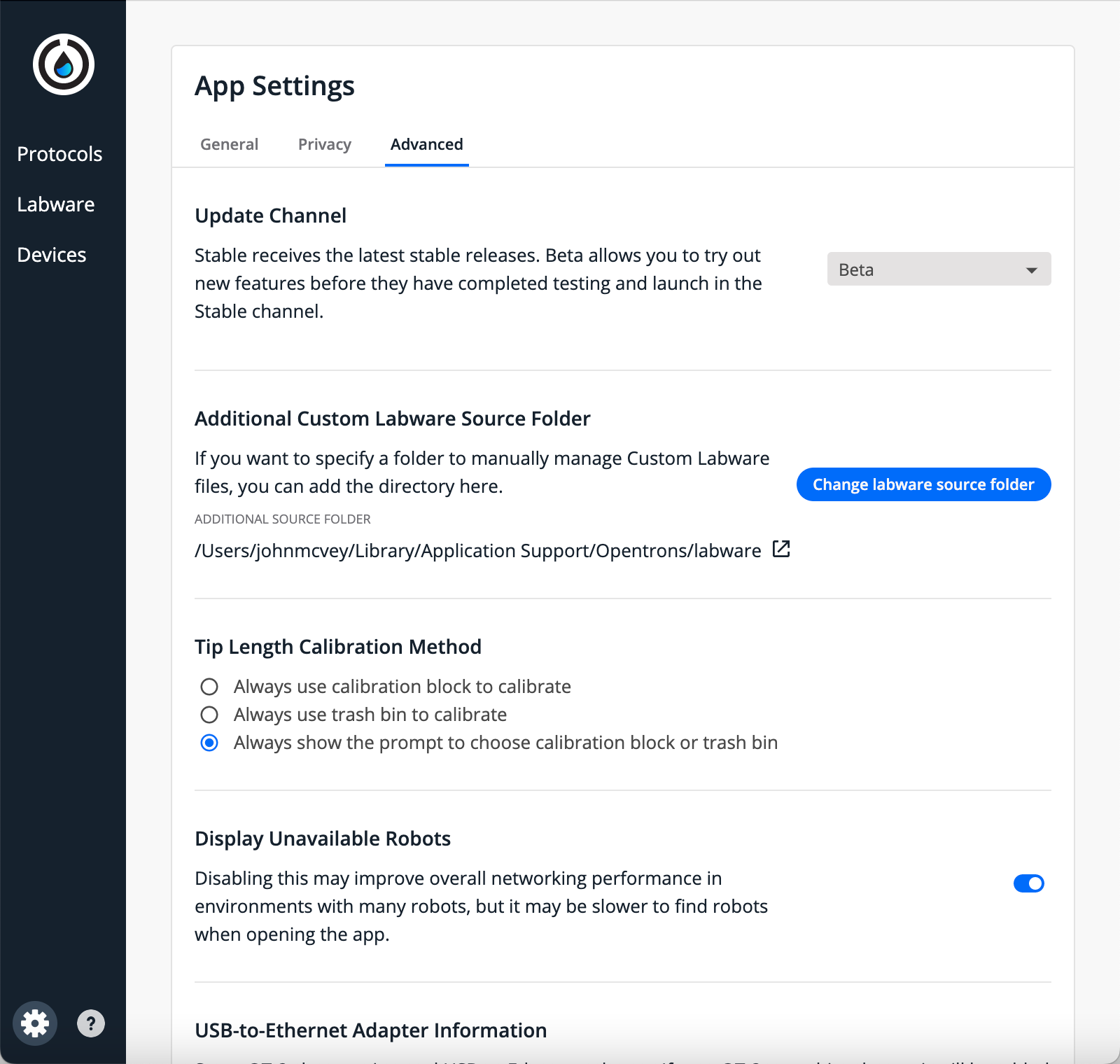 6.0 Feedback App settings custom labware source folder icon is too