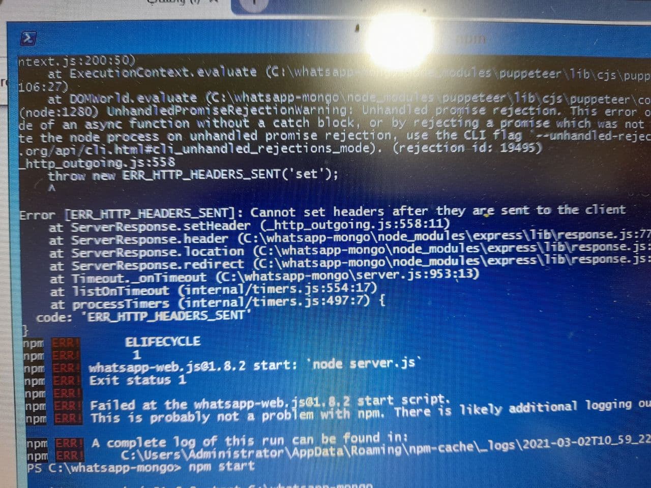Timer Error · Issue 581 · pedroslopez/whatsappweb.js · GitHub
