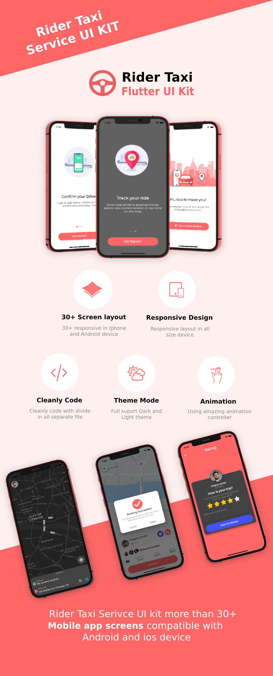 My Cab Android + iOS +Figma + Sketch + XD | Flutter | Rider Taxi Booking