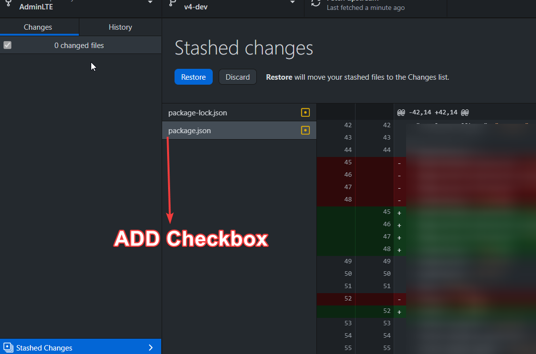 checkbox in stashs changes · Issue #12649 · desktop/desktop · GitHub