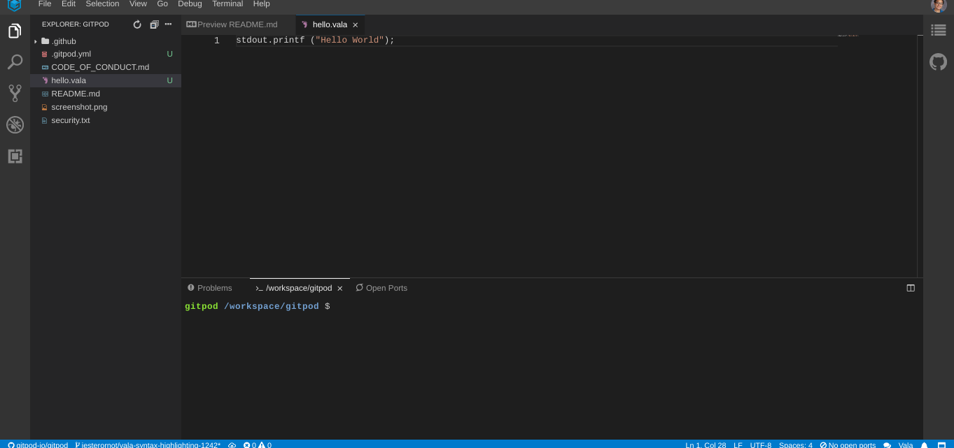 Vala syntax highlighting · Issue #1242 · gitpod-io/gitpod · GitHub