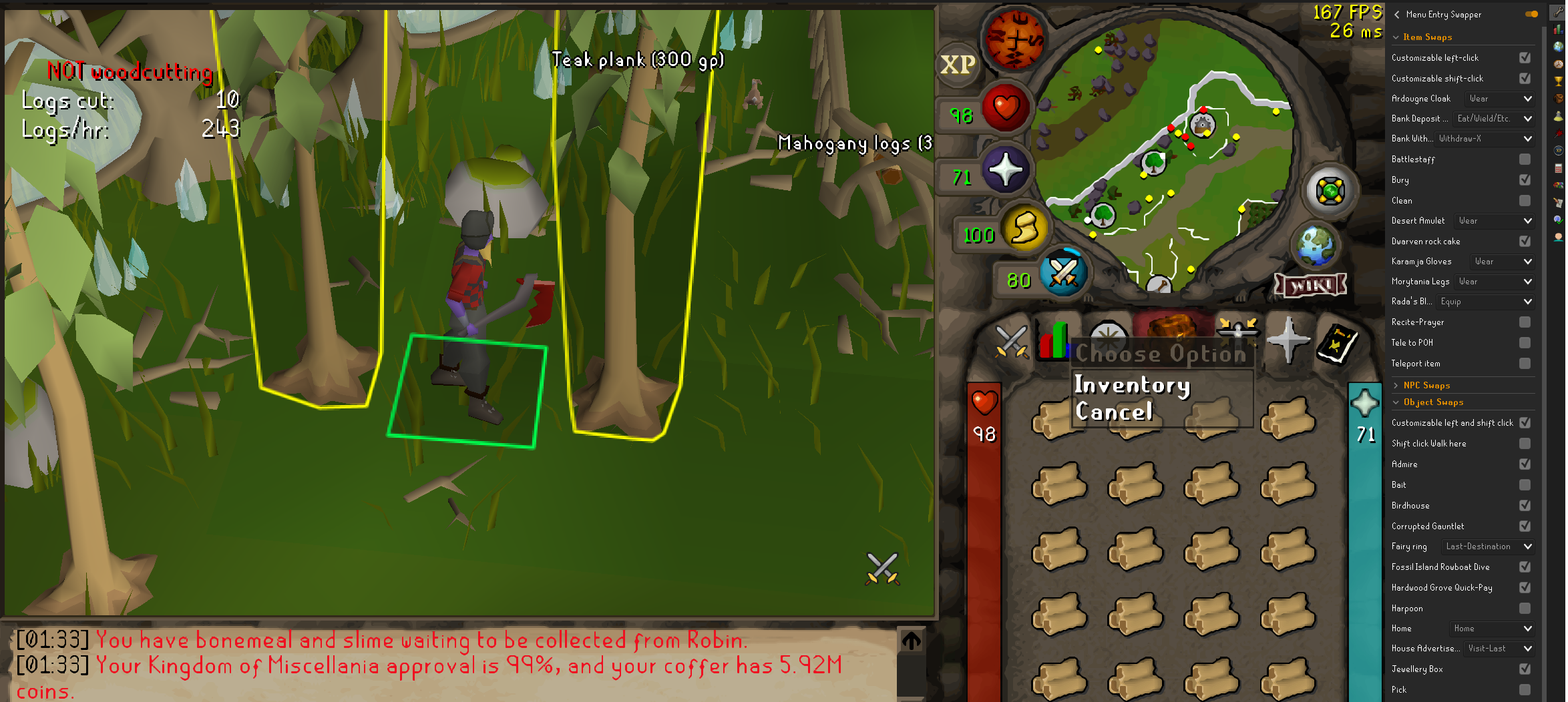 Customizable inventory item swaps missing right when clicking inventory