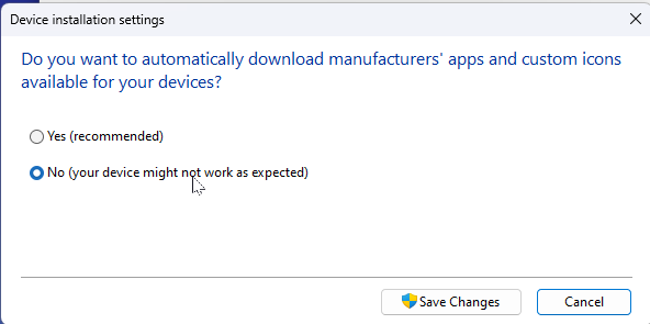 Device Installation Settings