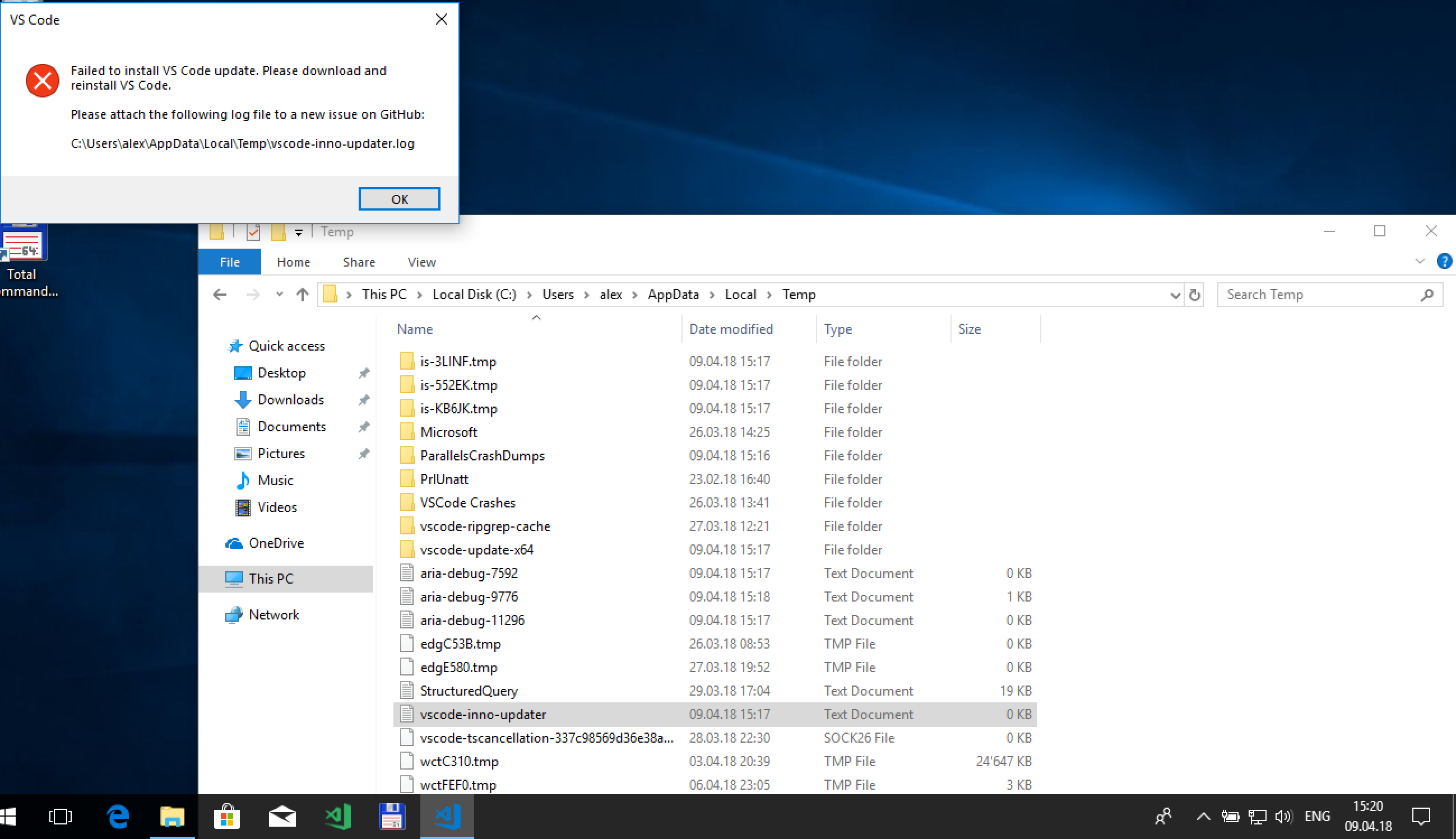 Failed to install VS Code update. Please download and resinstall VS ...