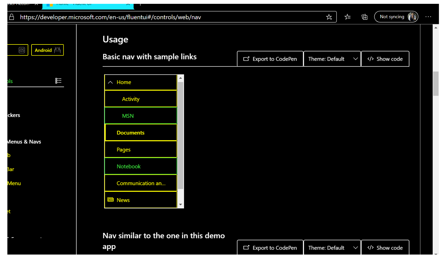 Nav: High Contrast Mode issues (Focused Item not visible as well as ...