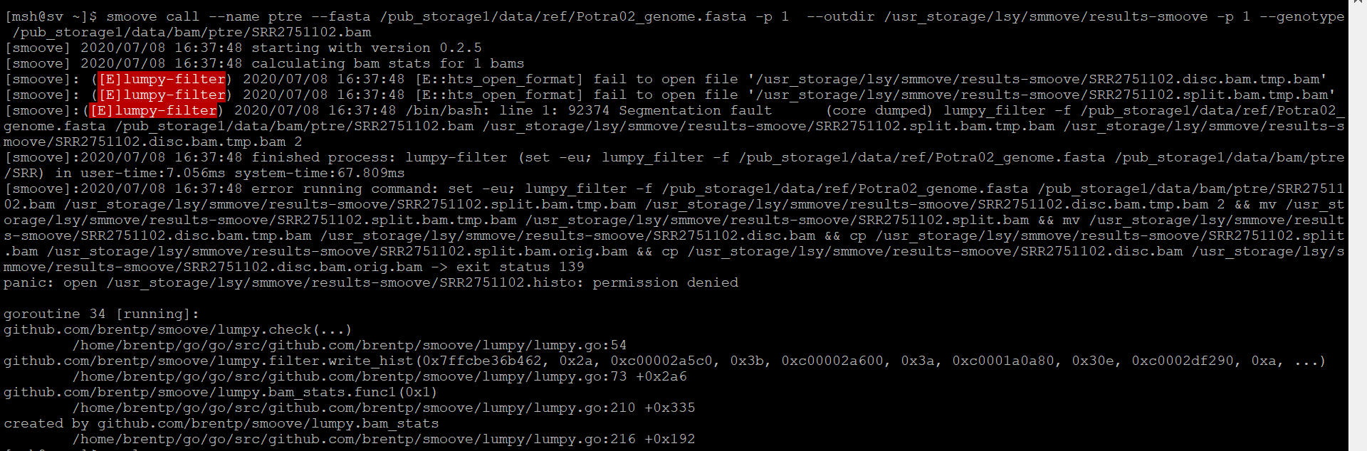 I tried run smoove but encountered the error below with the exit status 83 · Issue 303 · hall