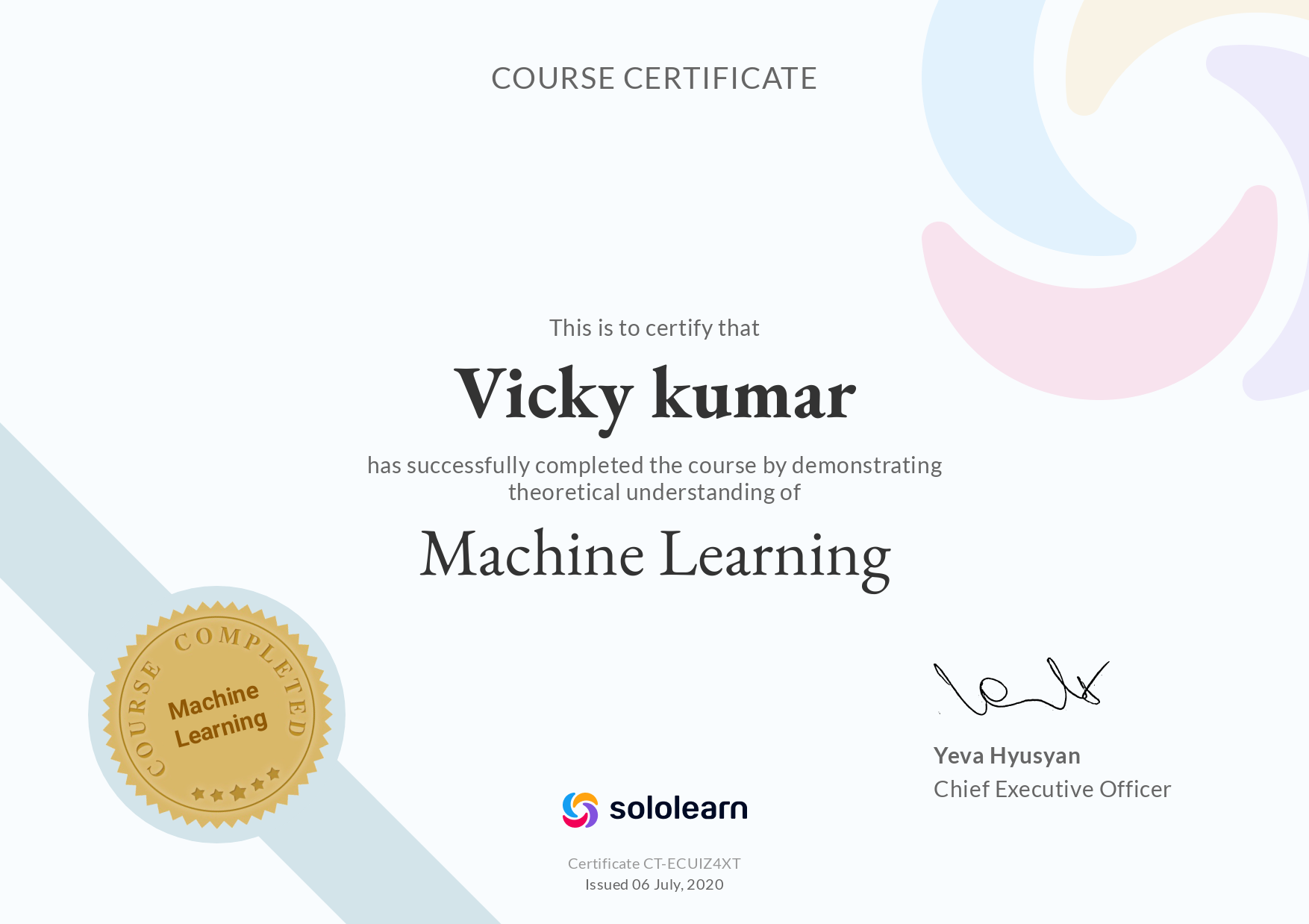 Sololearn ML Certificate