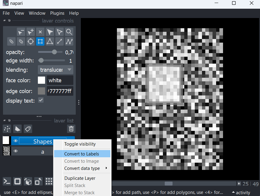 Shapes layer to_label() fails if shapes are drawn after changing ...