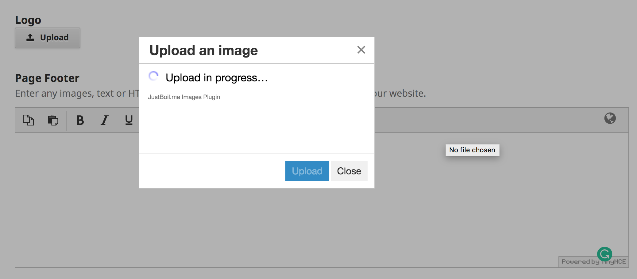 Image upload in TinyMCE hangs · Issue #3760 · pkp/pkp-lib · GitHub