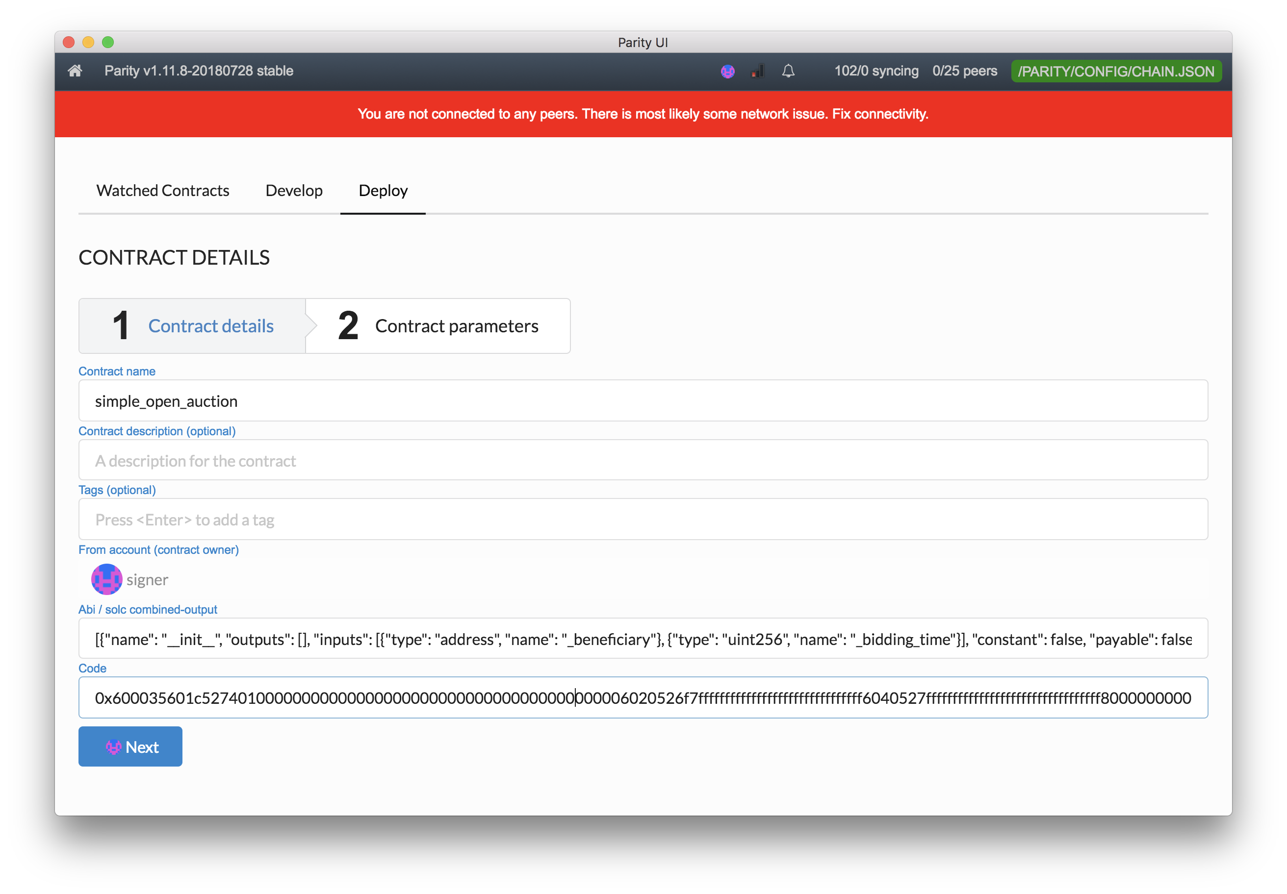 valid json in parity ui