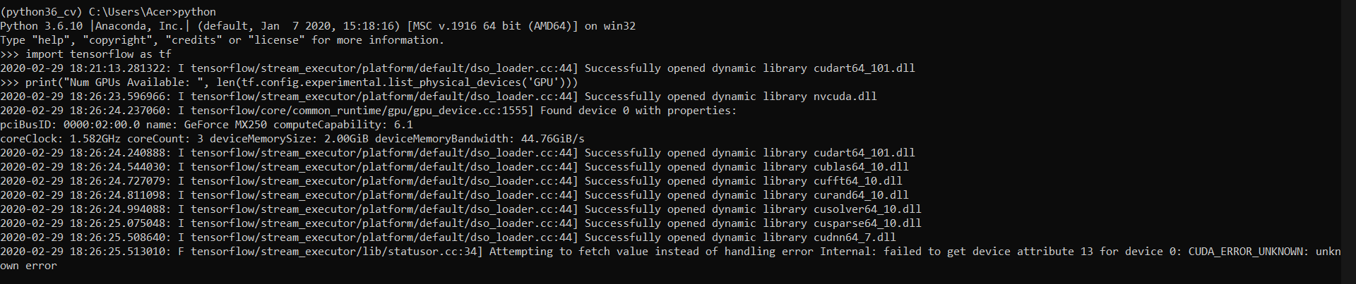 tensorflow/stream_executor/lib/statusor.cc:34] Attempting to fetch ...