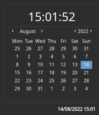 Screenshot of clock widget with popup open