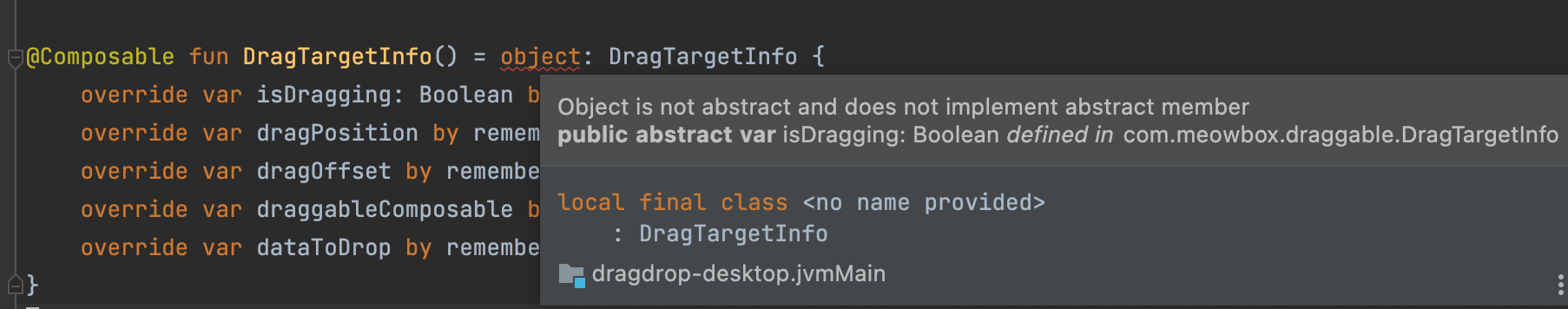 Errors in plugin, trying to materialize an interface using composable ...