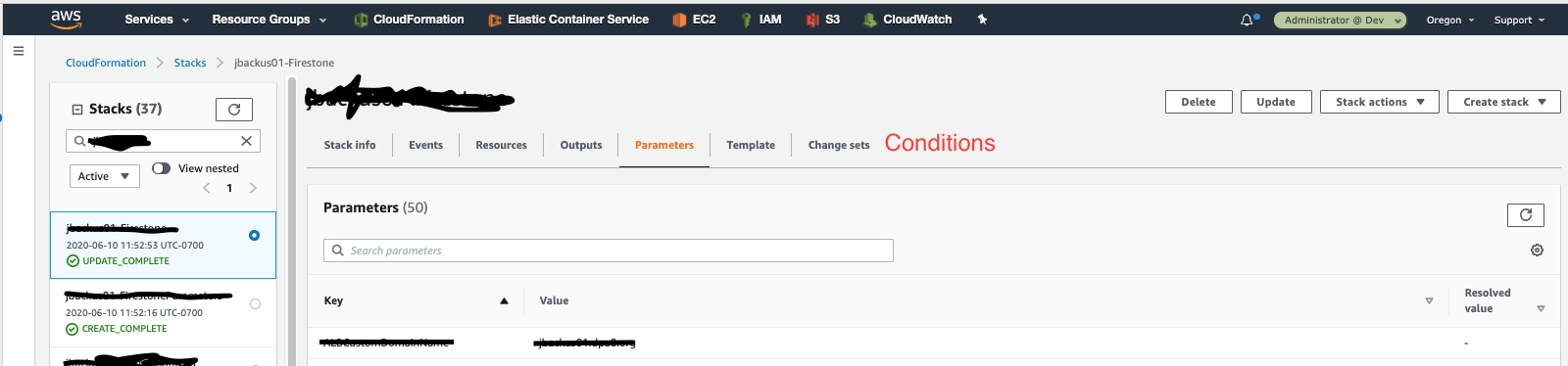CloudFormation Console Conditions display