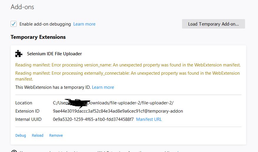 Tried To Load To Firefox But Has Errors Issue 1 Tourdedave Selenium Ide Plugins Github