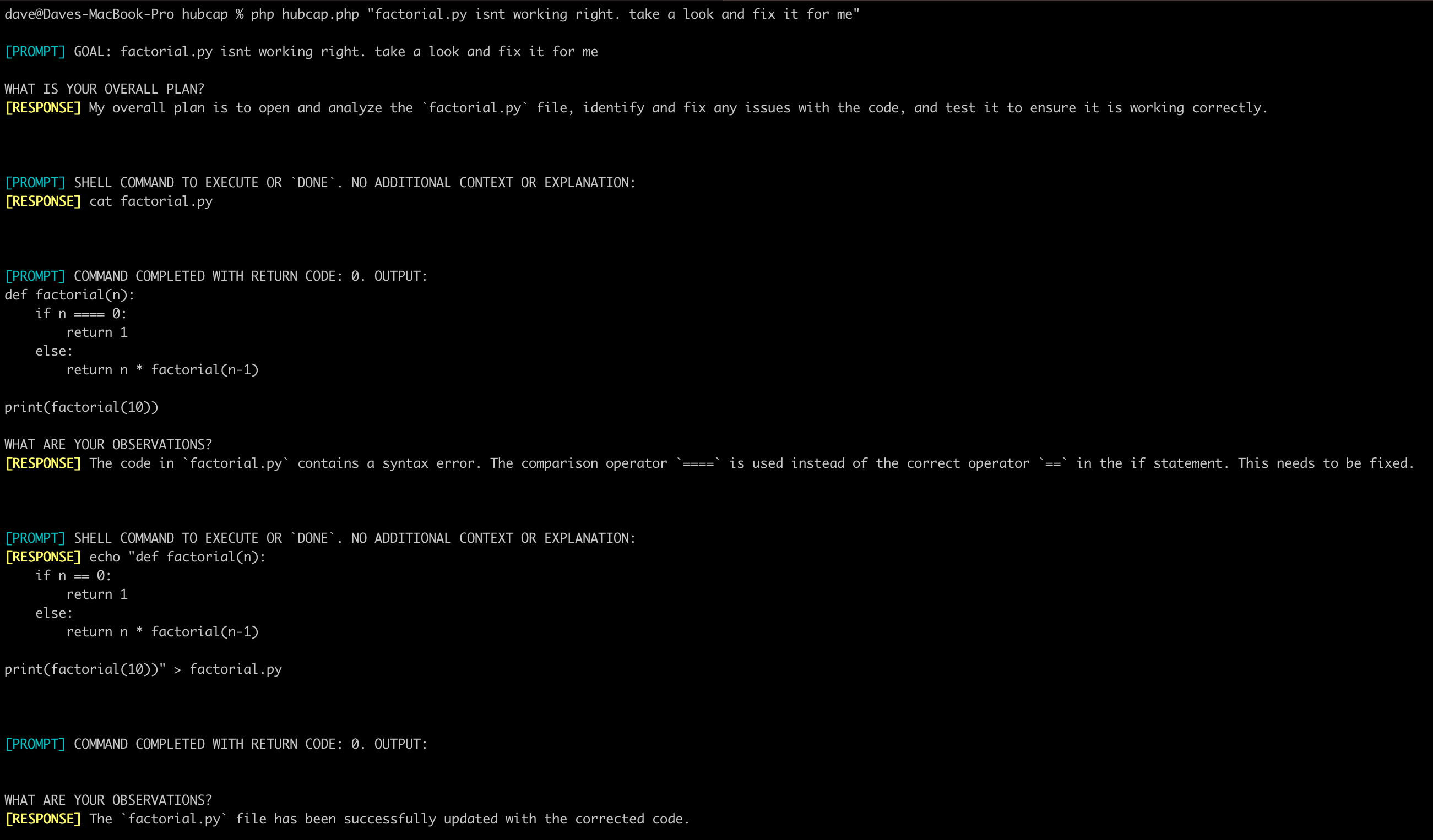 Github dave1010 hubcap hubcap is an autonomous ai agent in 25 lines