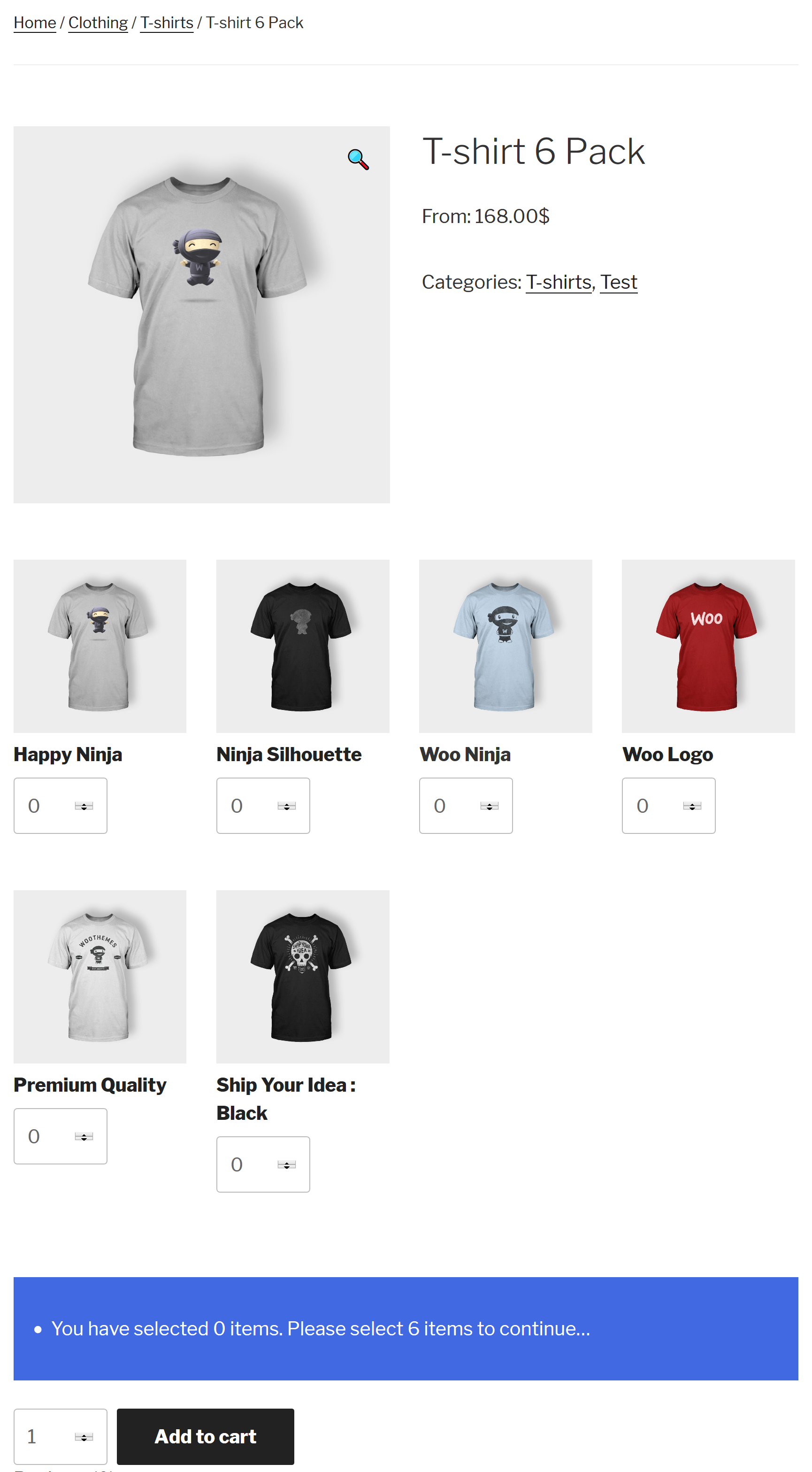 T-shirt mix and match bundle showing different t-shirts in a grid