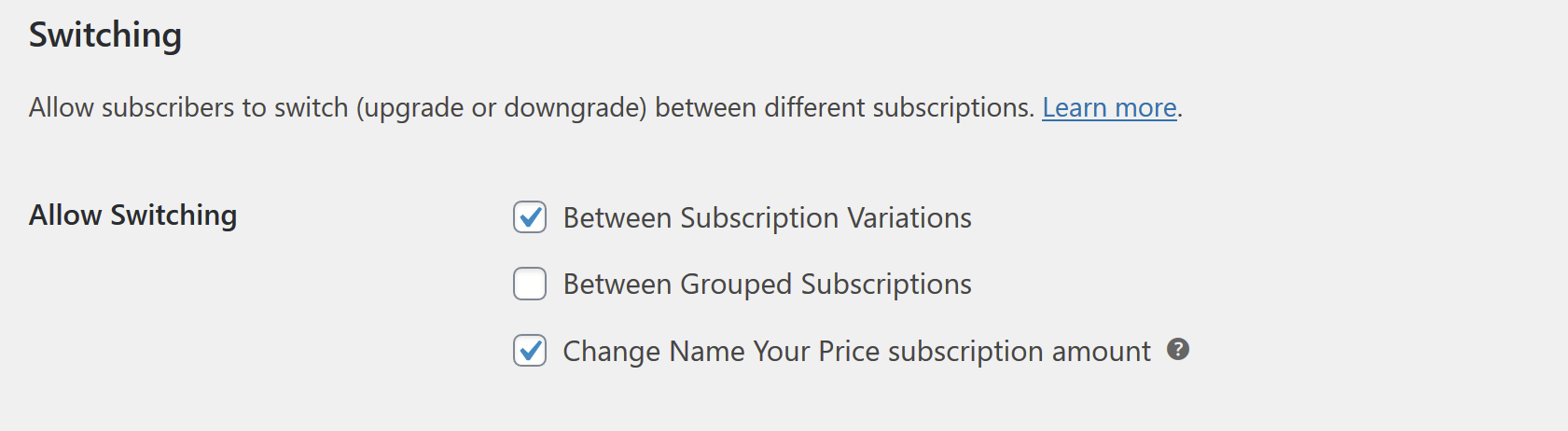 Subscription switching options input