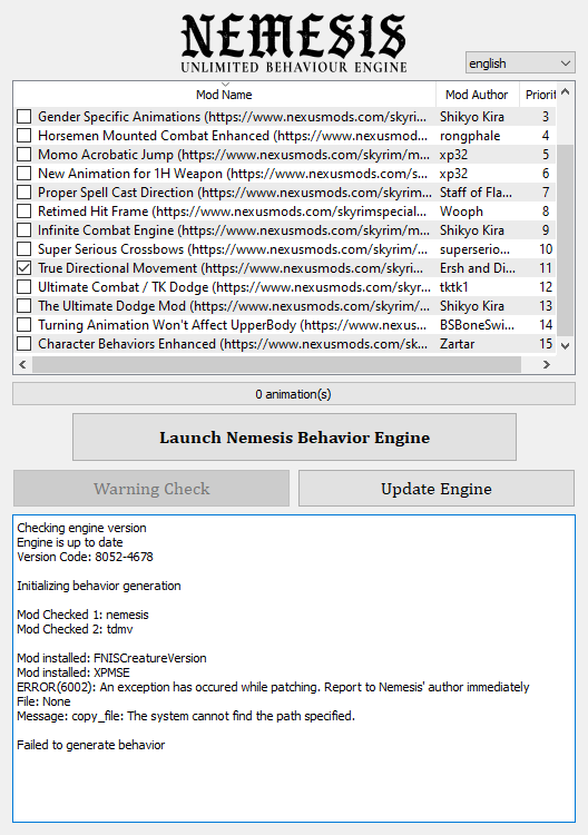 ERROR(6002) An exception has occured while patching. Report to Nemesis