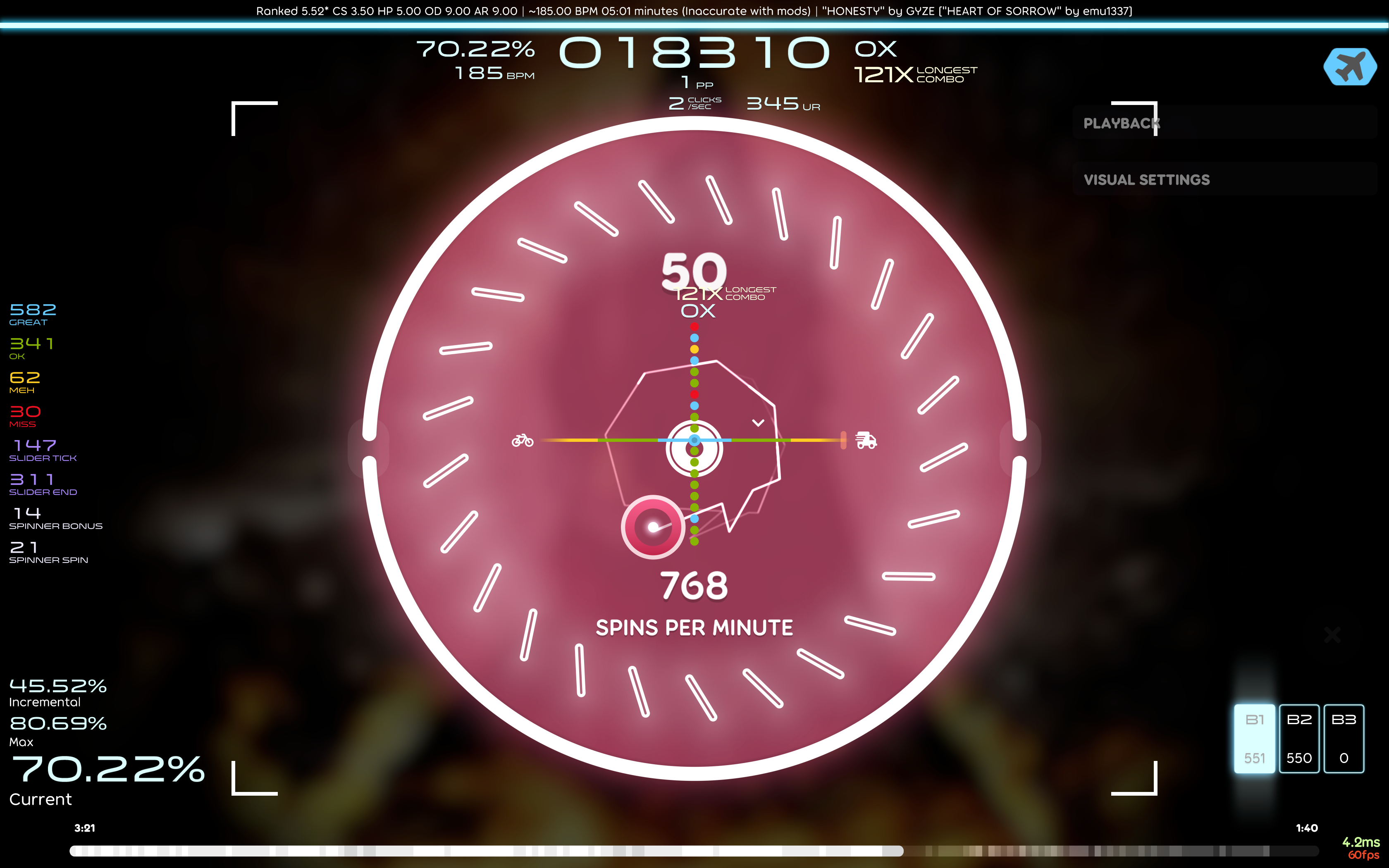osu!lazer replay with autopilot mod, cursor is spinning in weird ways