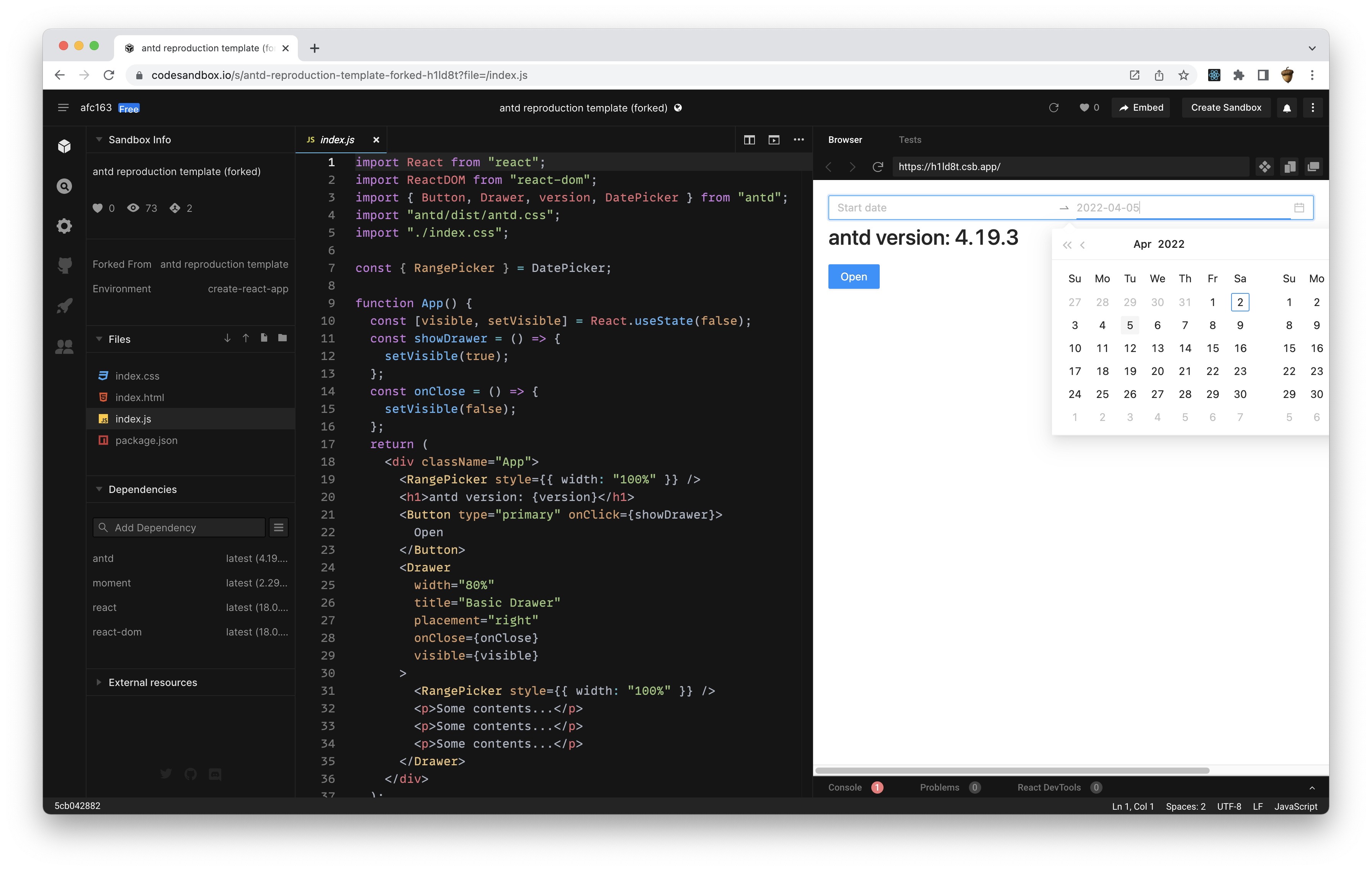RangePicker panel shifts when hover end date cell · Issue #34755 · ant ...