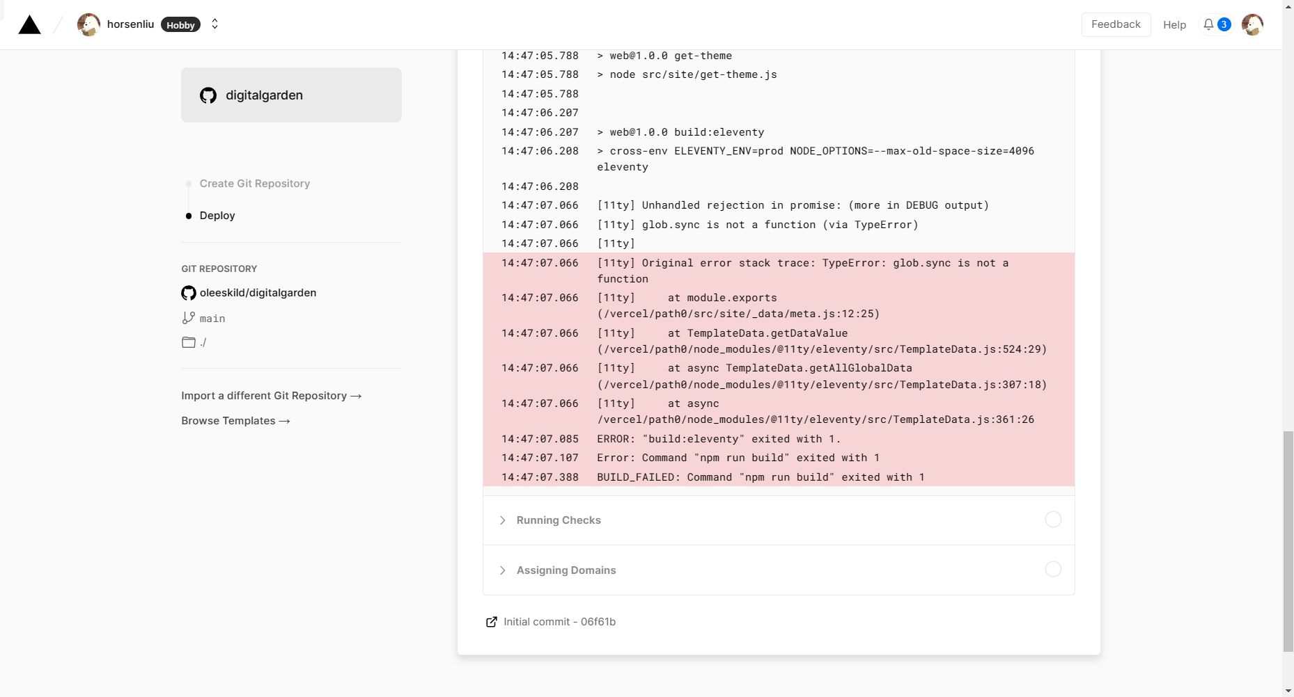 [ERROR] First deploy by Vercel failed when building · Issue #235 ...