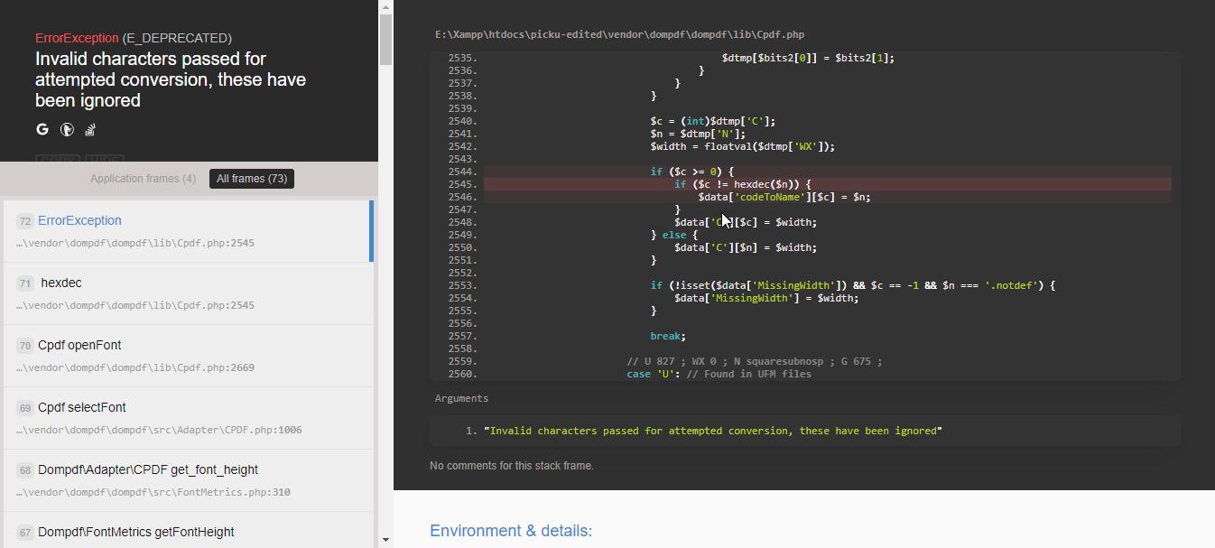 PHP 7.4 'ErrorException: Invalid characters passed for attempted ...