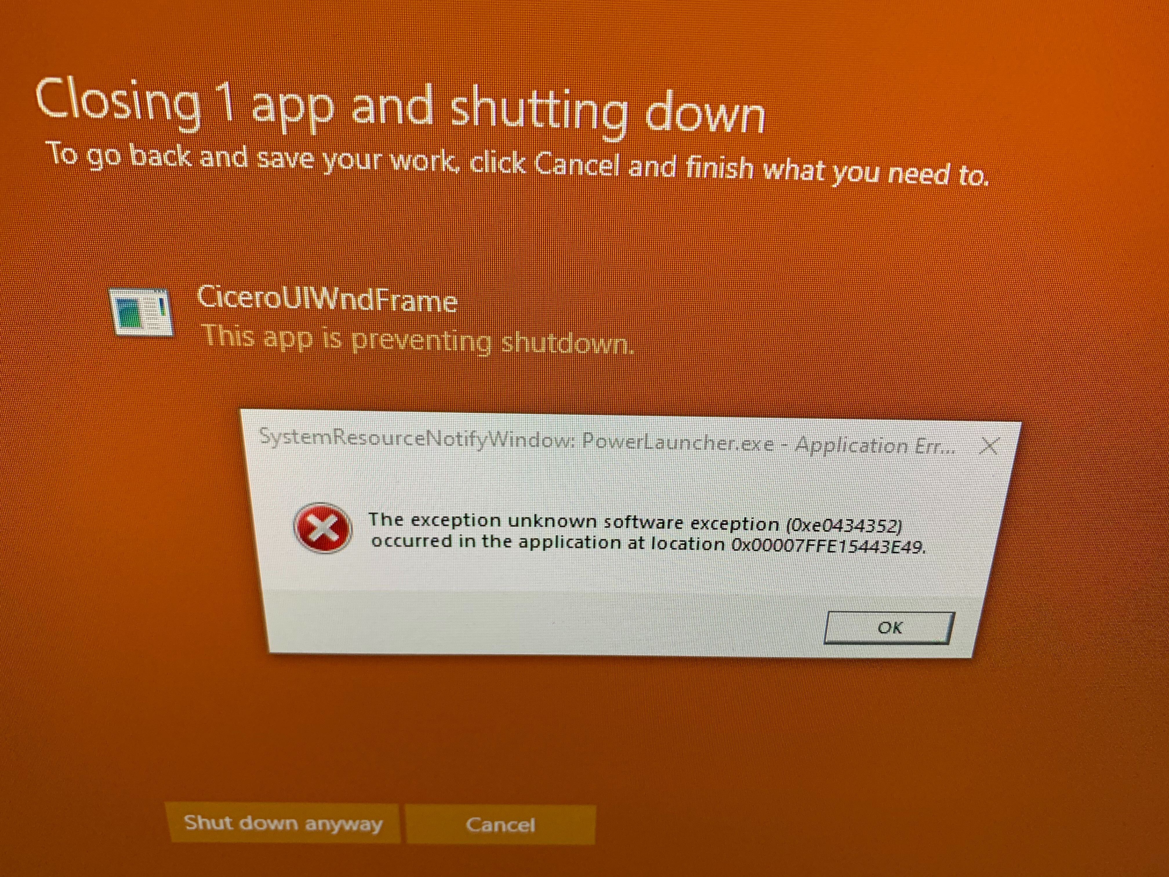 PowerLauncher.exe unknown software exception during shutdown · Issue ...